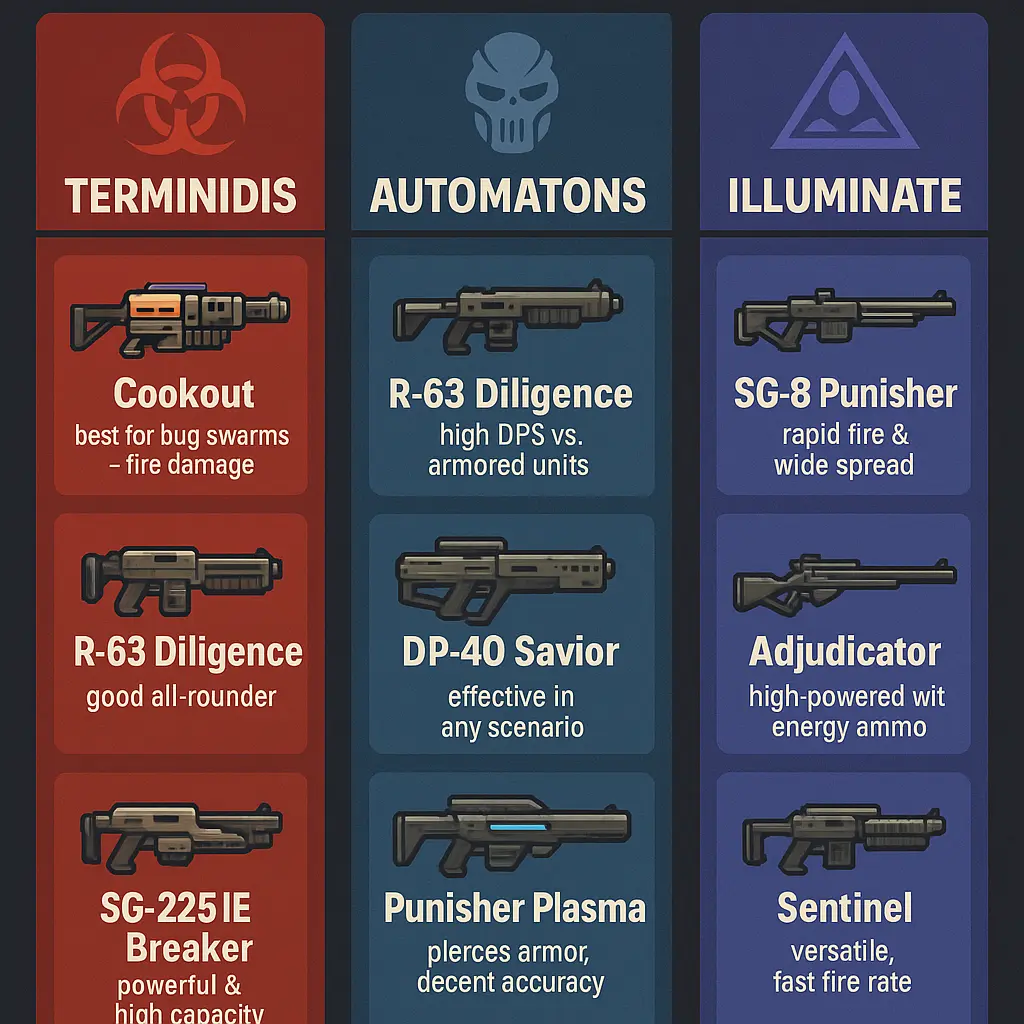 helldivers 2 best weapons against factions