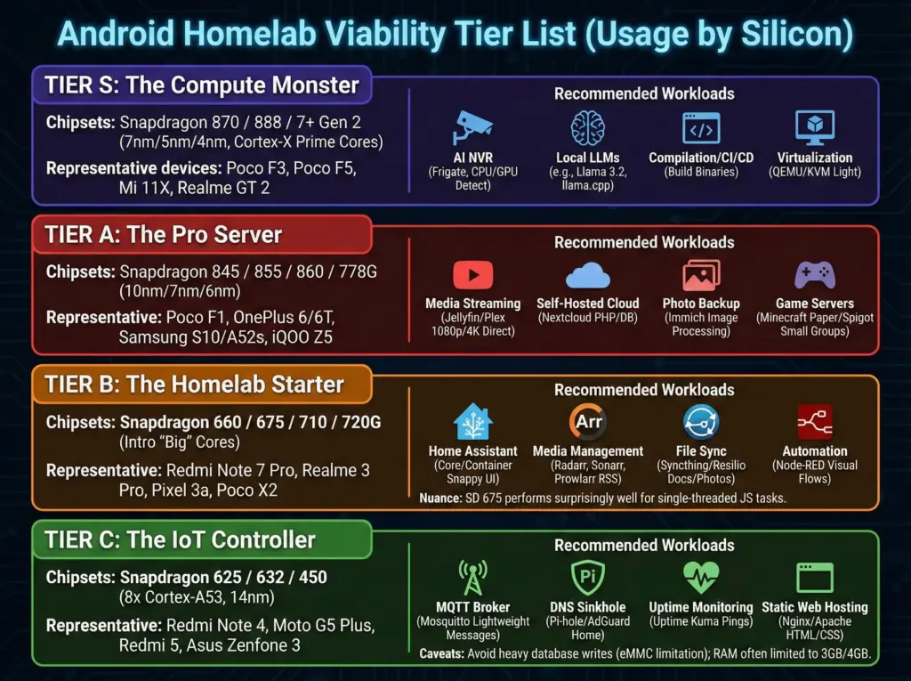 Stop Buying Raspberry Pi's: Why Your Old Android Phone is the Superior Server (2026 Edition) 2 Android Mobile Homelab Viablity Tier List